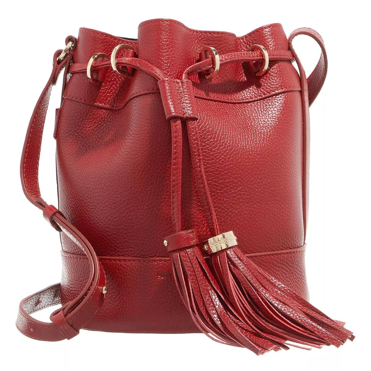 Red leather bucket best sale bag