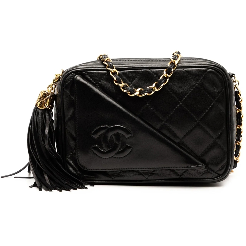 Chanel Sac à bandoulière CC Quilted Lambskin Tassel Camera Bag schwarz
