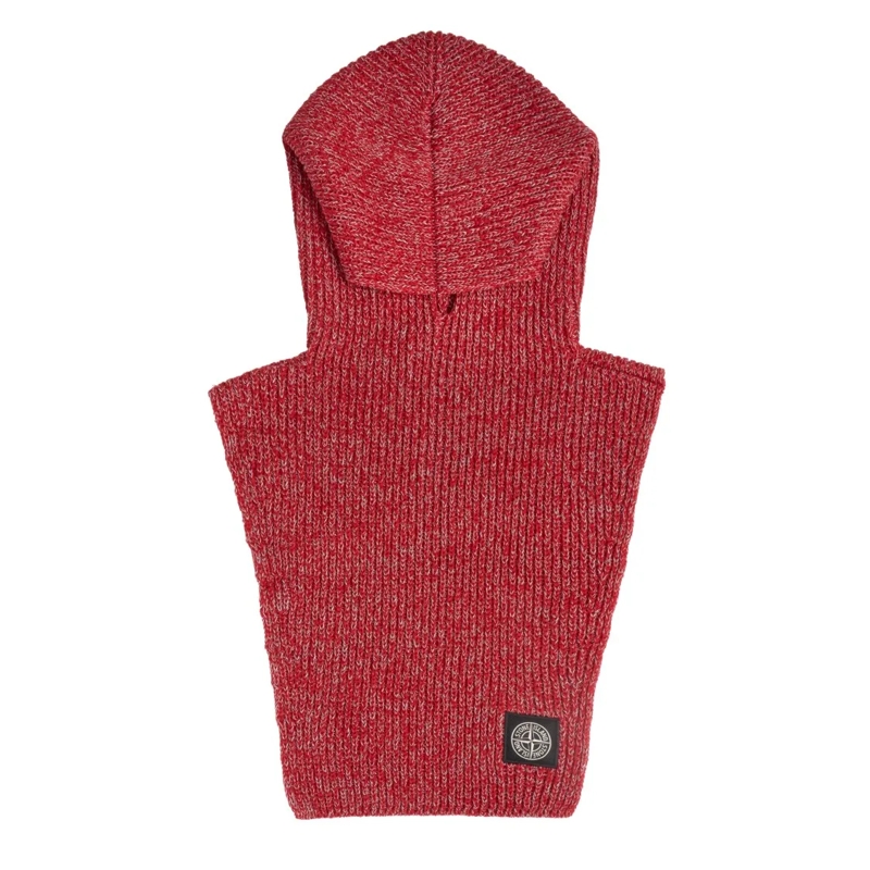 Stone Island Hut Asymmetric Hem Red Knit Hat With Iconic Compass Pa Red
