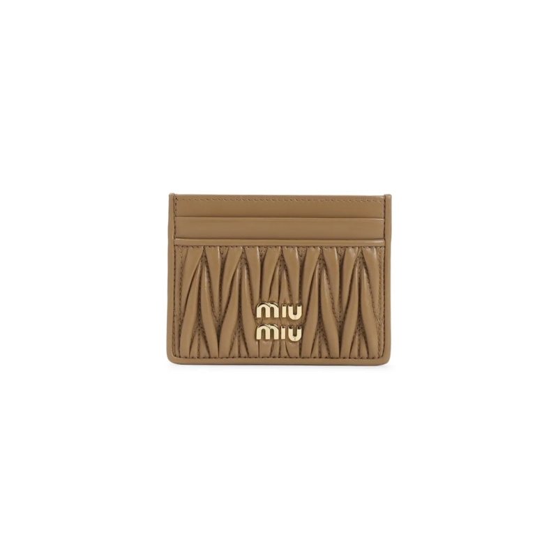 Miu Miu Portemonnee Matelassé Textured Lamb Leather Cardholder With Go Brown