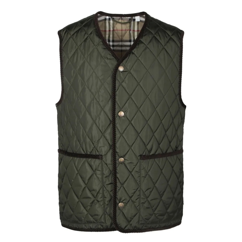 Burberry Daunenjacke Quilted Green Gilet With Distinctive Button Closur Green