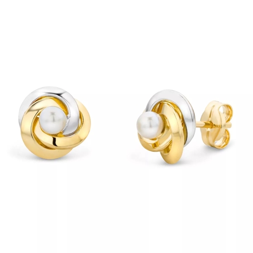 DIAMADA Earring Freshweater Pearls 14KT Bi Color Gold Clou d'oreille