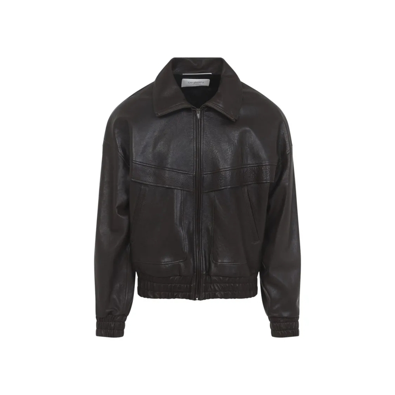Saint Laurent Leren jas Smooth Lamb Leather Jacket With Classic Collar Black