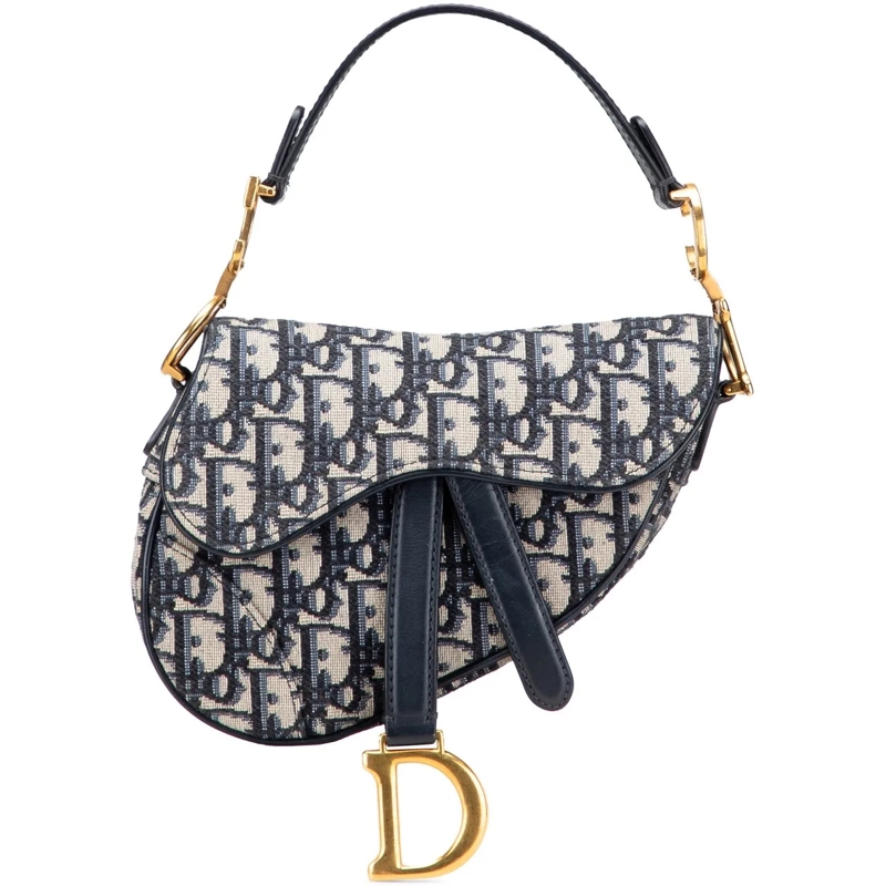 Christian Dior Schultertasche Mini Oblique Canvas Saddle Bag blau