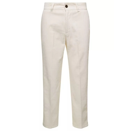 Pt Torino 'Gio' White Cropped Pants With Logo Patch In Cordu Neutrals Cropped jeans