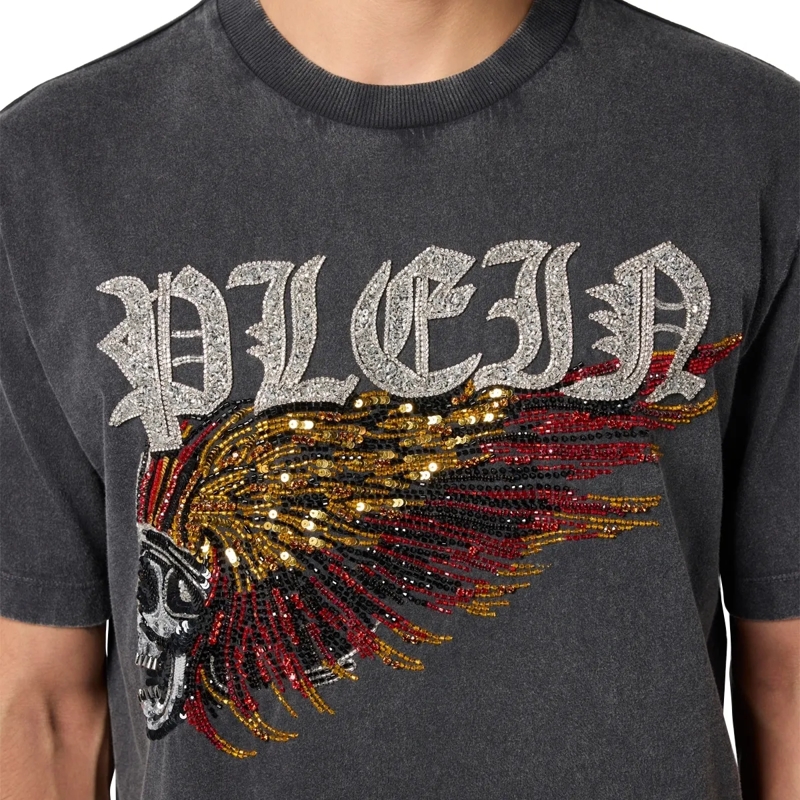 Philipp Plein T-Shirt Washed Round Neck T-Shirt Eagle Skull Skull schwarz(Image 5)