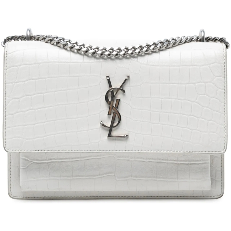 Saint Laurent Schultertasche Medium Croc Embossed Monogram Sunset Bag weiß