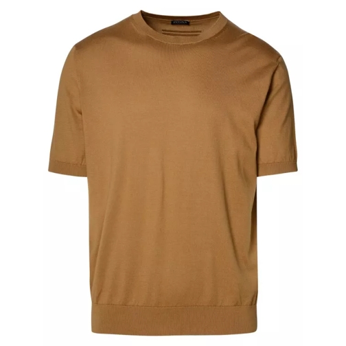 Zegna Ribbed Short-Sleeved Sweater Brown 
