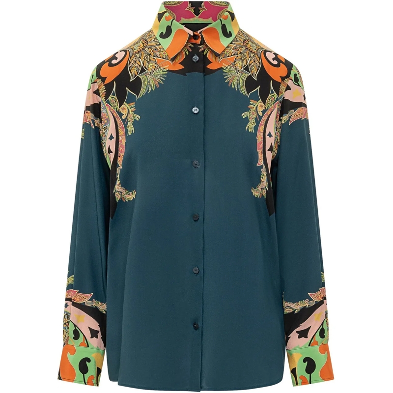 Etro Chemisier Camicia Button Up con Colletto Classico dunkelblau