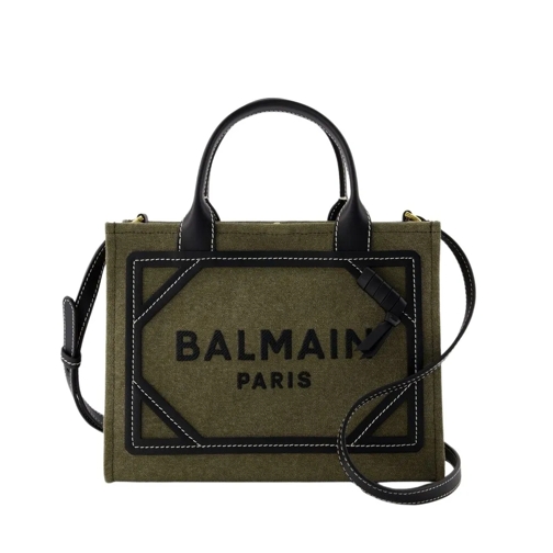 Balmain B-Army Small Shopper Bag - Canvas - Khaki/Black Green Rymlig shoppingväska