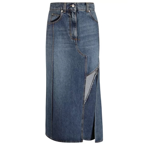 Alexander McQueen Slashed Denim Midi Skirt Blue 