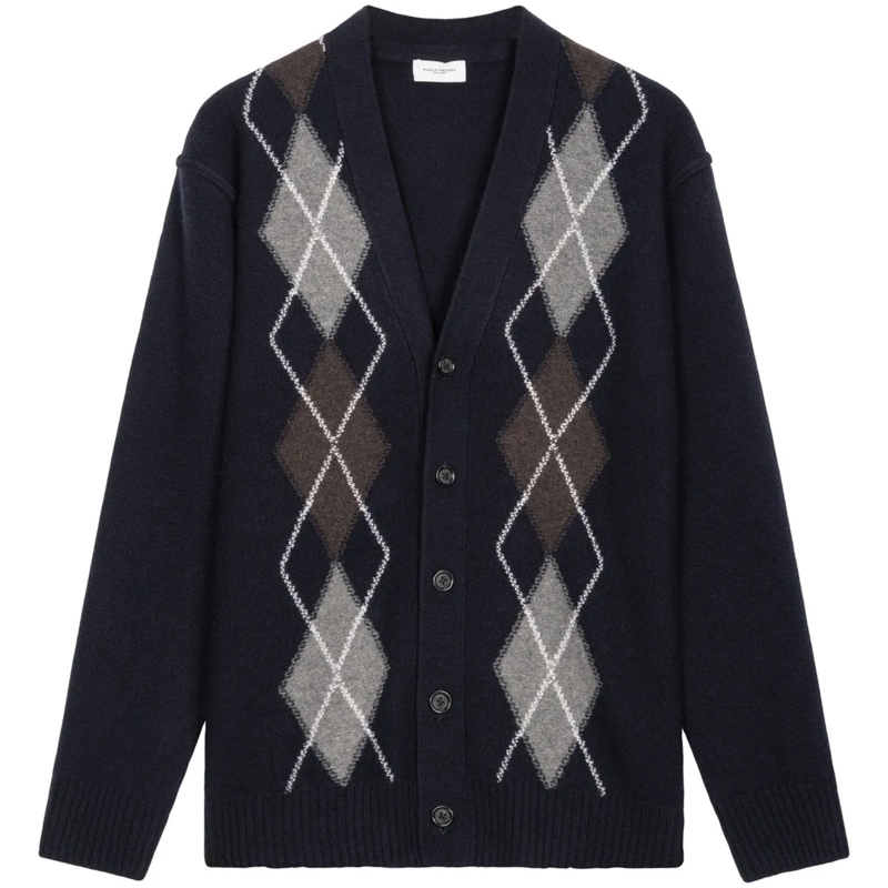 Paolo Pecora Gilet Cardigan with argyle pattern blau