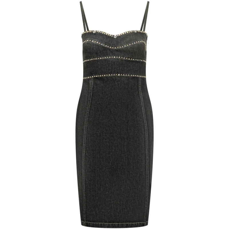 Versace Robe midi Abito Dress Denim Stone con Spalline e Applicazion dunkelgrau