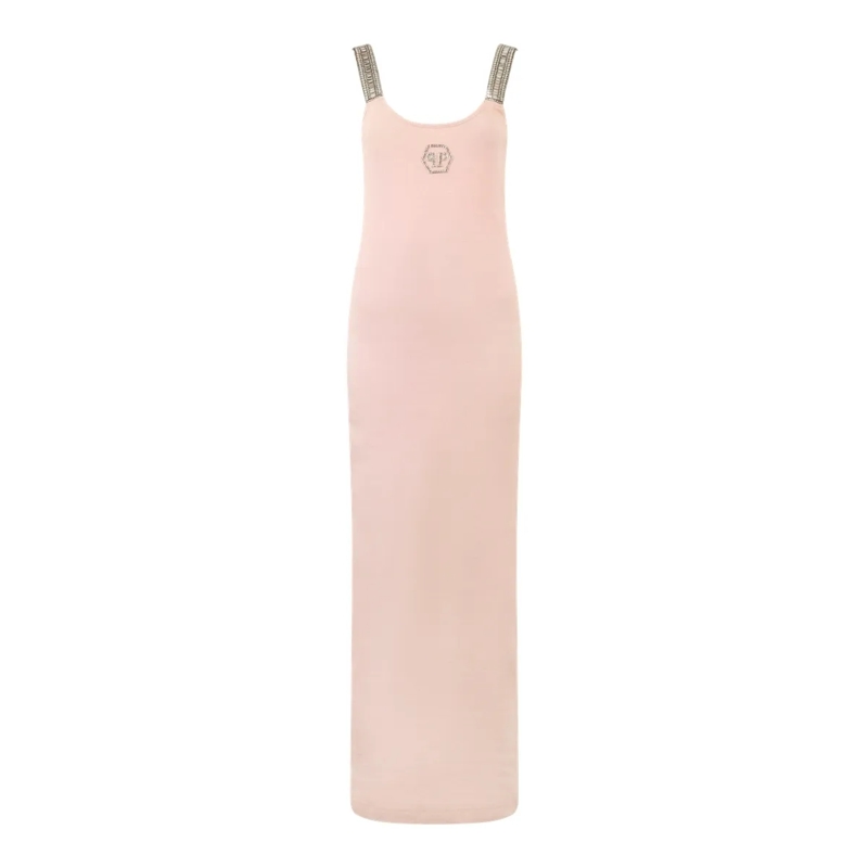 Philipp Plein Maxikleid Long Tank Dress Strass Hexagon rose