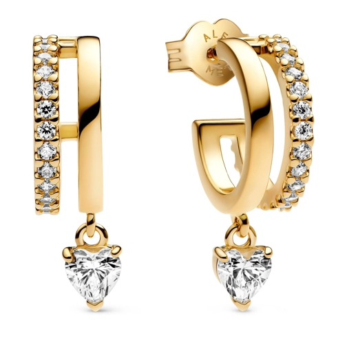 Pandora Hoop Heart 14k gold-plated hoop earrings with clear cub 14k Gold-plated