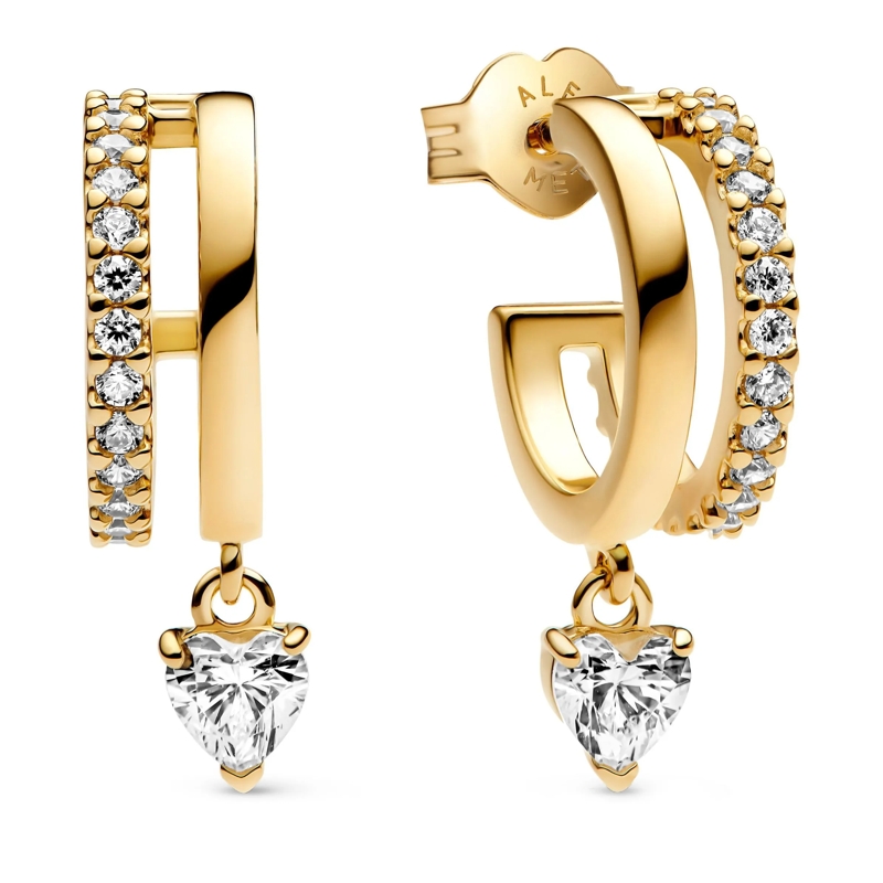 Pandora Créoles Heart 14k gold-plated hoop earrings with clear cub 14k Gold-plated
