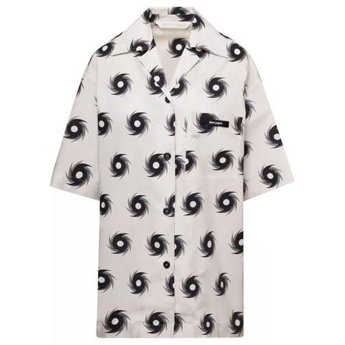 Palm Angels White Bowling Shirt With All-Over Shuriken Print I White 