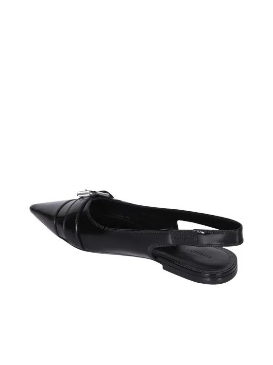 Thumbnail - Glossy Leather Flat Slingbacks With A Sharp Pointe - Gr. 37 (EU) - in Schwarz