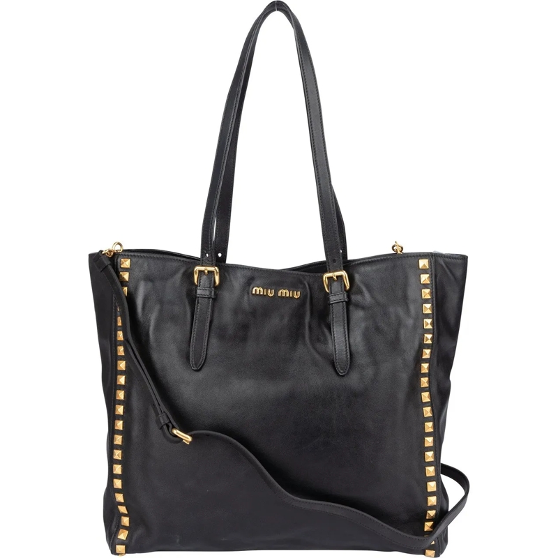 Miu Miu Tote Miu Miu Black Leather Spikes Shoulder Bag schwarz