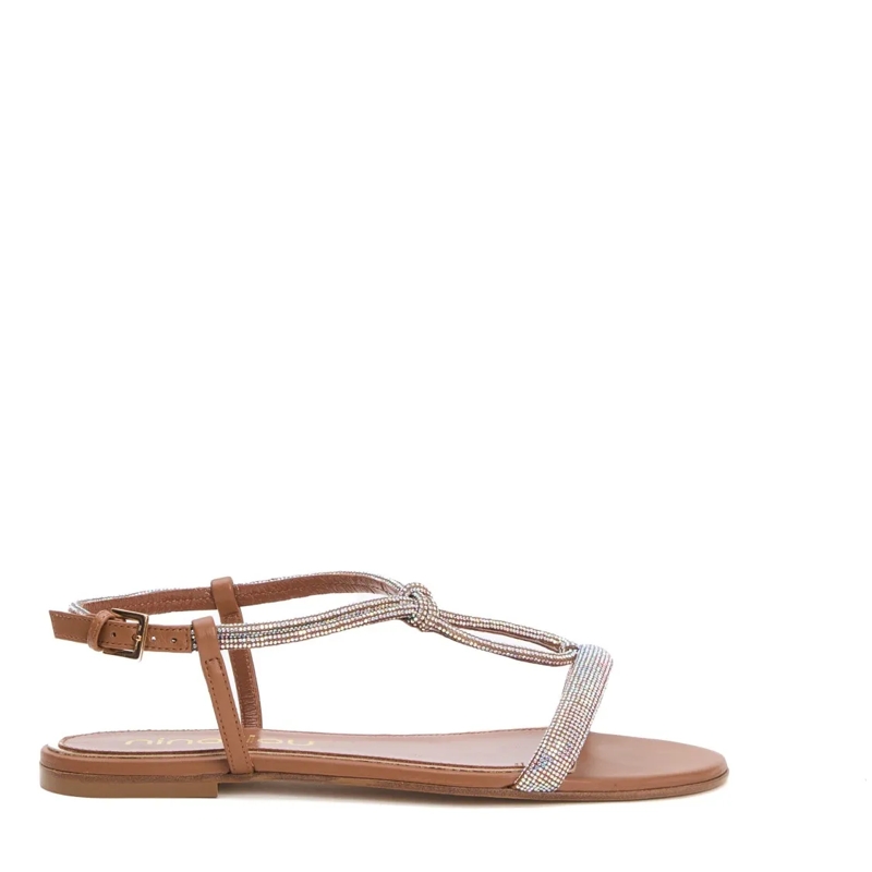 Ninalilou Sandales Low Leather And Rhinestone Sandal Brown