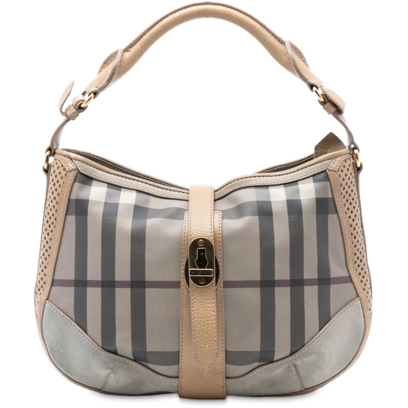 Burberry Schultertasche Smoke Check Coated Canvas Bartow Hobo grau