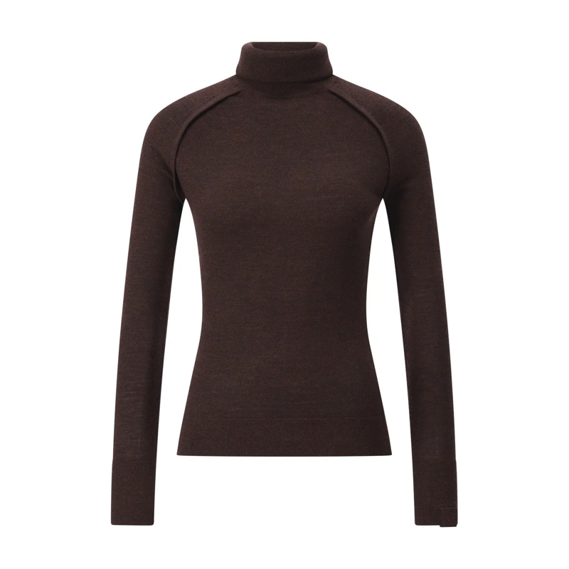 Victoria Beckham Trui met col Rollkragenpullover aus Merinowolle Dunkelbraun