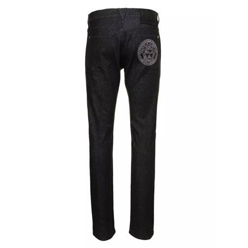 Versace Black Straight Jeans With Studded Medusa In Stretc Black 