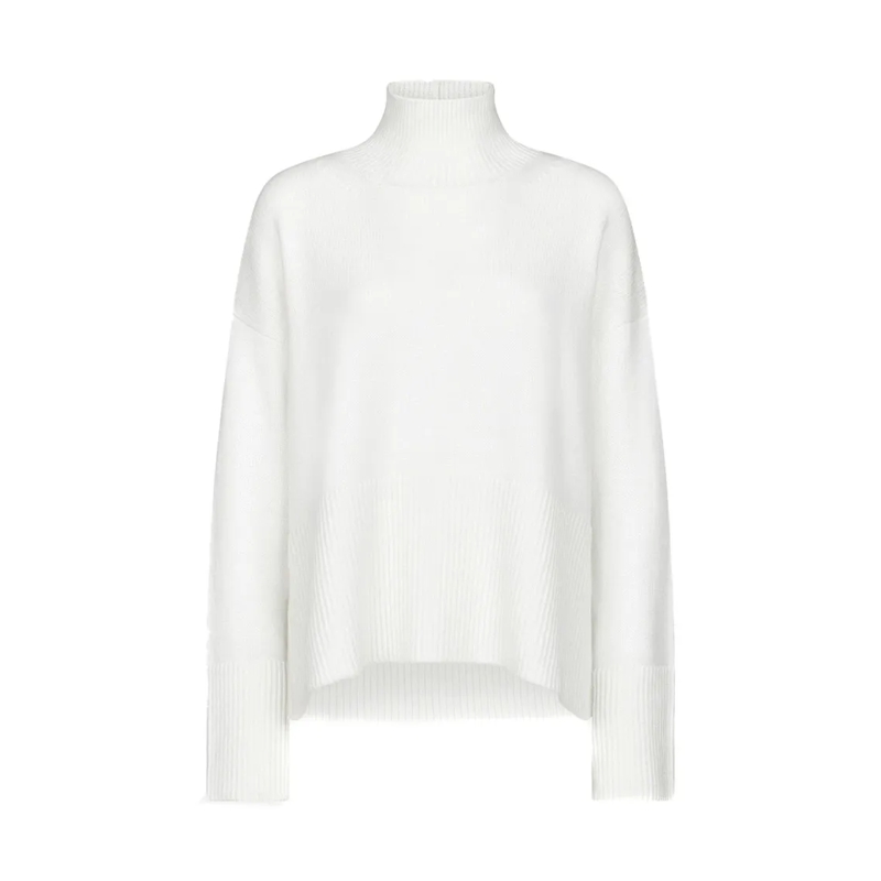 Dondup Trui met col High-Neck White Wool Sweater With Ribbed Detailing White
