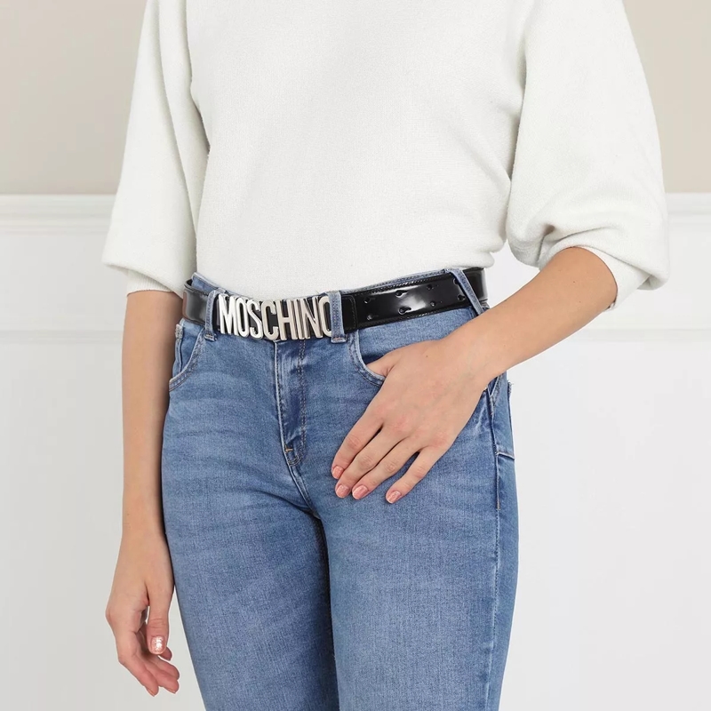 Moschino Ledergürtel Calf Leather Logo Belt Black/Silver(Image 2)