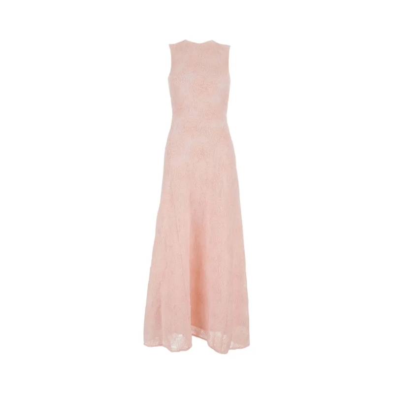 Rotate Midi-jurk A-Line Pink Dress With Embossed Floral Motif Pink