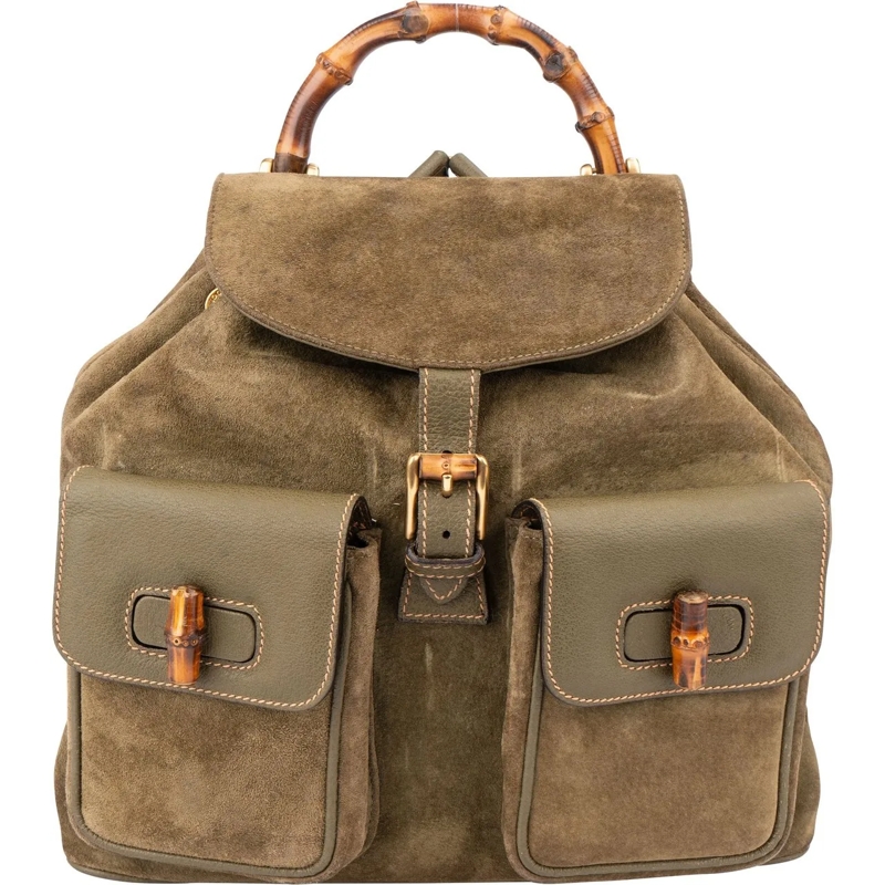 Gucci Schultertasche Gucci Suede Monogram Bamboo Backpack grün