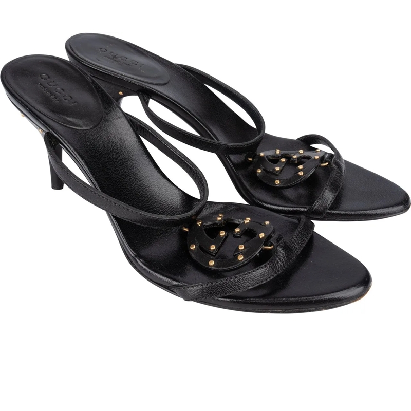 Gucci Schultertasche Gucci Black Leather GG Sandals (36) mehrfarbig