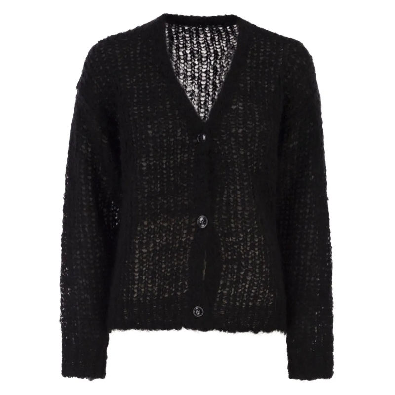 Max Mara Vest Textured Mohair Blend Cardigan With V-Neck Black