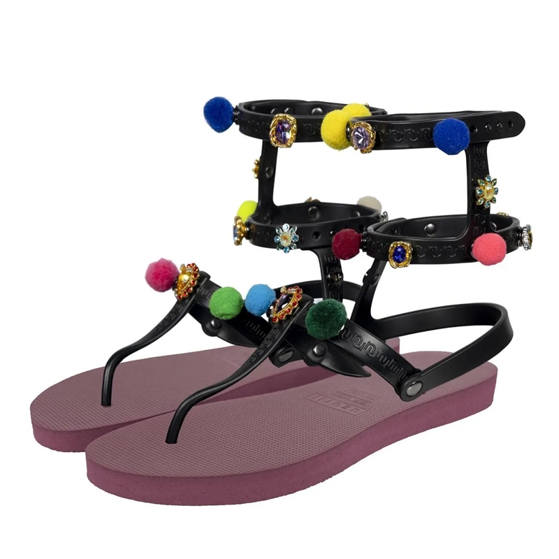 UZURII Flip Flops Zehentrenner Mondriaan Colorful Black bordeaux