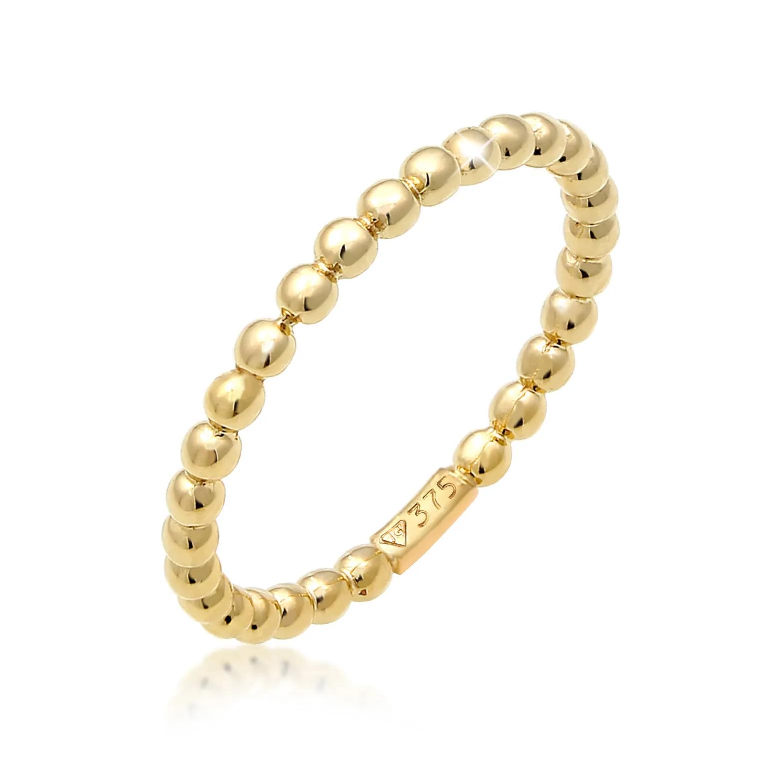 Elli Ringe - Ring Basic Bandring Geo Minimal Ball Look 375 Gelb - Gr. 52 MM - in Gold - für Damen