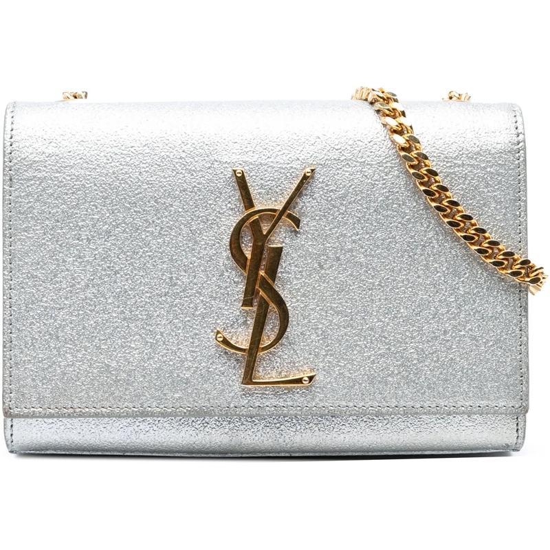 Saint Laurent Schultertasche Small Metallic Calfskin Classic Monogram Kate Cros silber