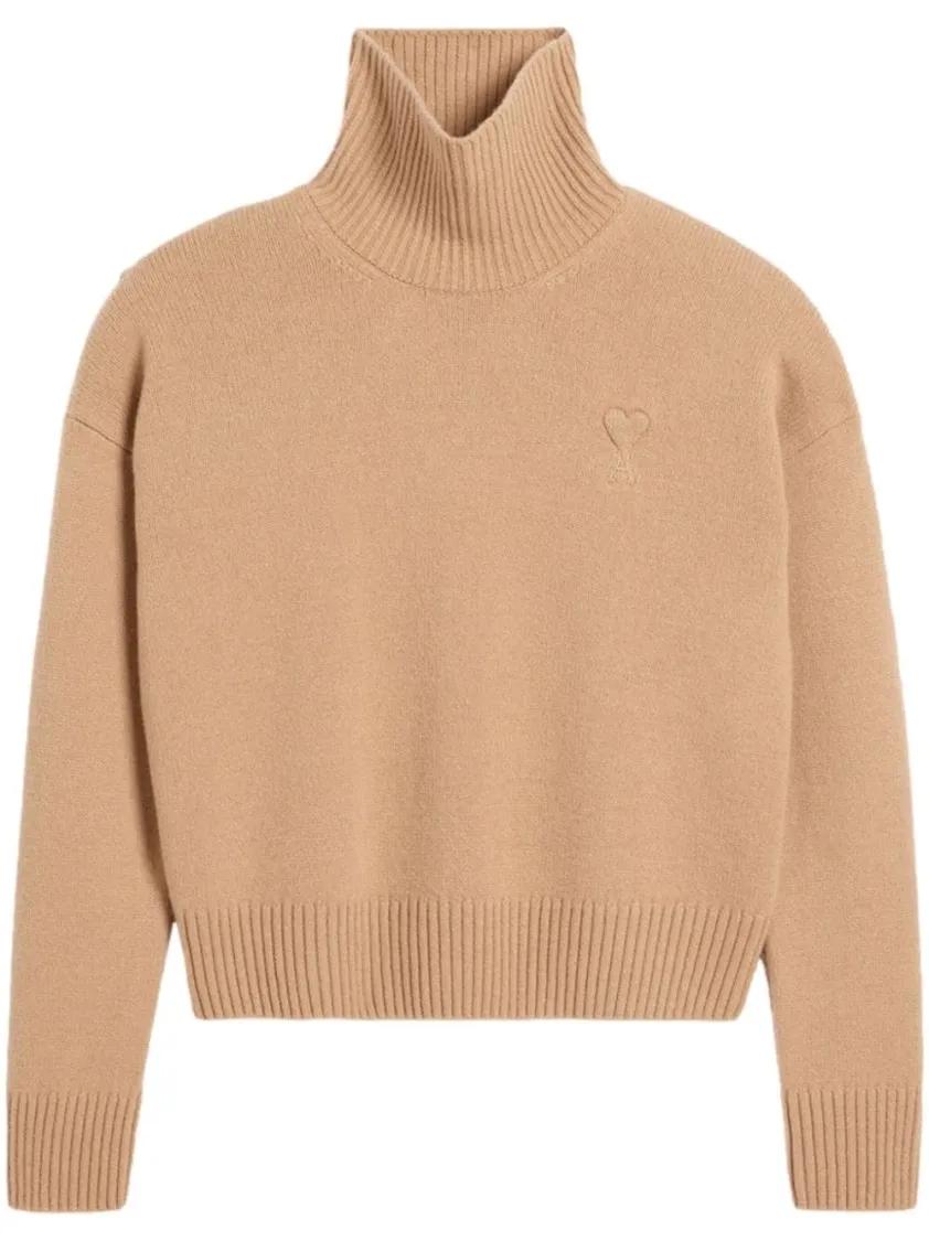 AMI Paris - Embossed Roll-Neck Jumper - Größe M - braun