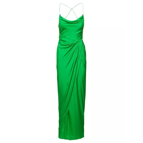 Gauge81 Shiroi' Long Green Dress With Draped Neckline And  Green 