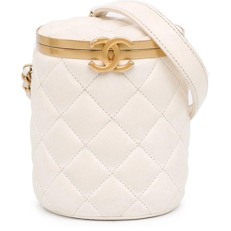 Chanel Schultertasche Small Quilted Lambskin Crown Box Bag weiß