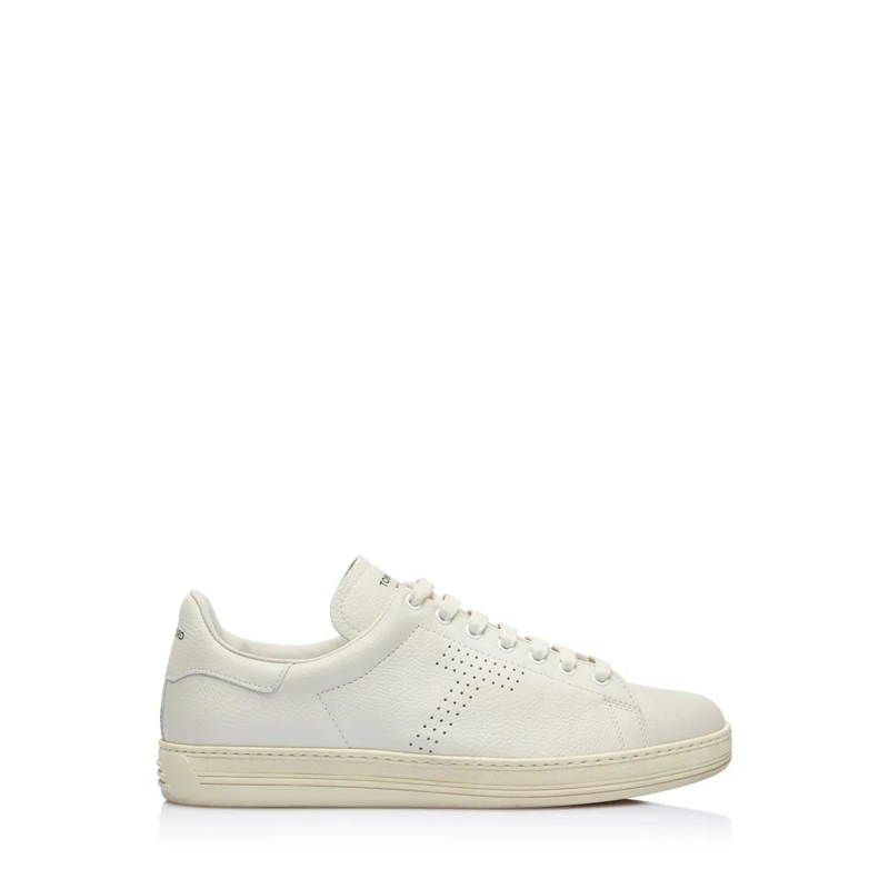 Tom Ford Low-Top-Sneaker Cream-White Grained Leather Sneakers With Perforat Neutrals
