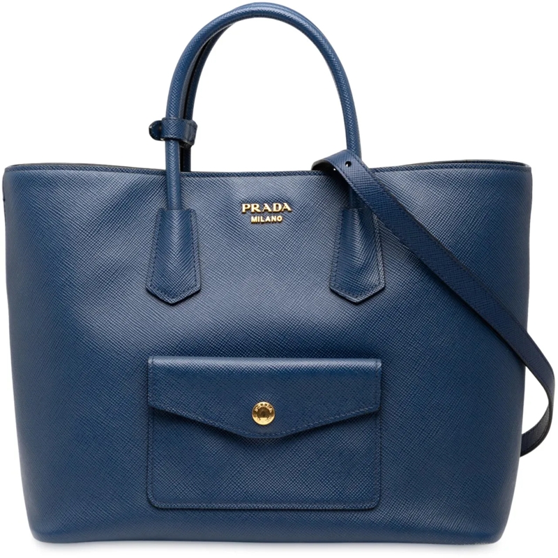 Prada Schultertasche Saffiano Cuir Front Pocket Convertible Tote blau