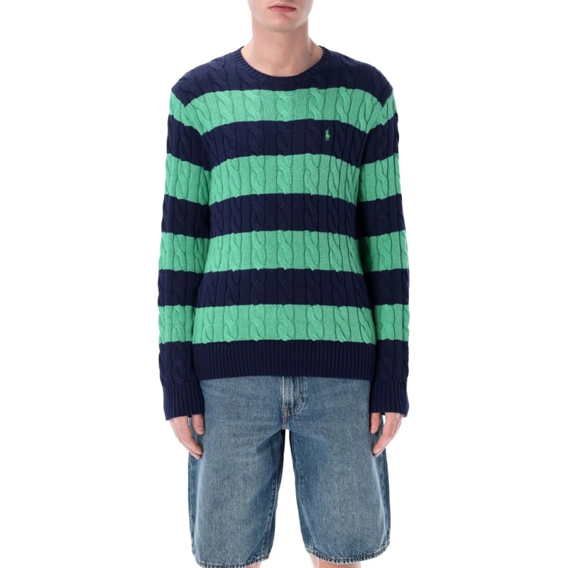 Polo Ralph Lauren Pull Bold Striped Cable Knit Sweater With Classic Crew  Black