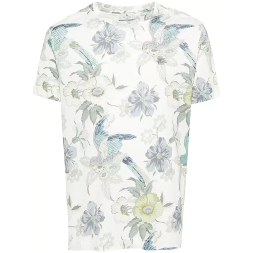 Etro White Bird-Flower Prints T-Shirt White 