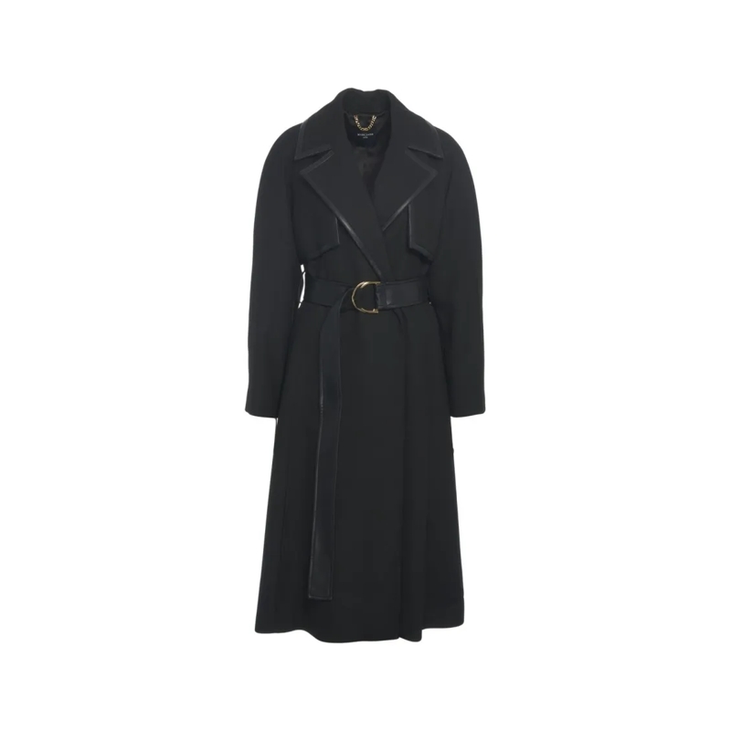 Marciano by Guess Manteau de transition Long Black Coat With Leather Detailing And Gold Bu Black