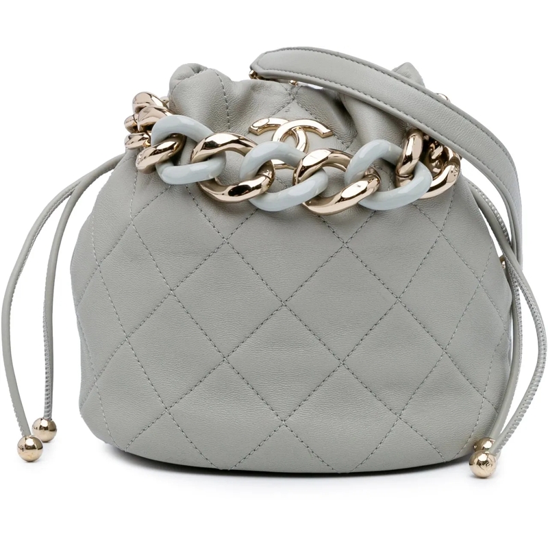 Chanel Sac à bandoulière CC Quilted Calfskin Resin Bi-Color Chain Bucket Ba grau