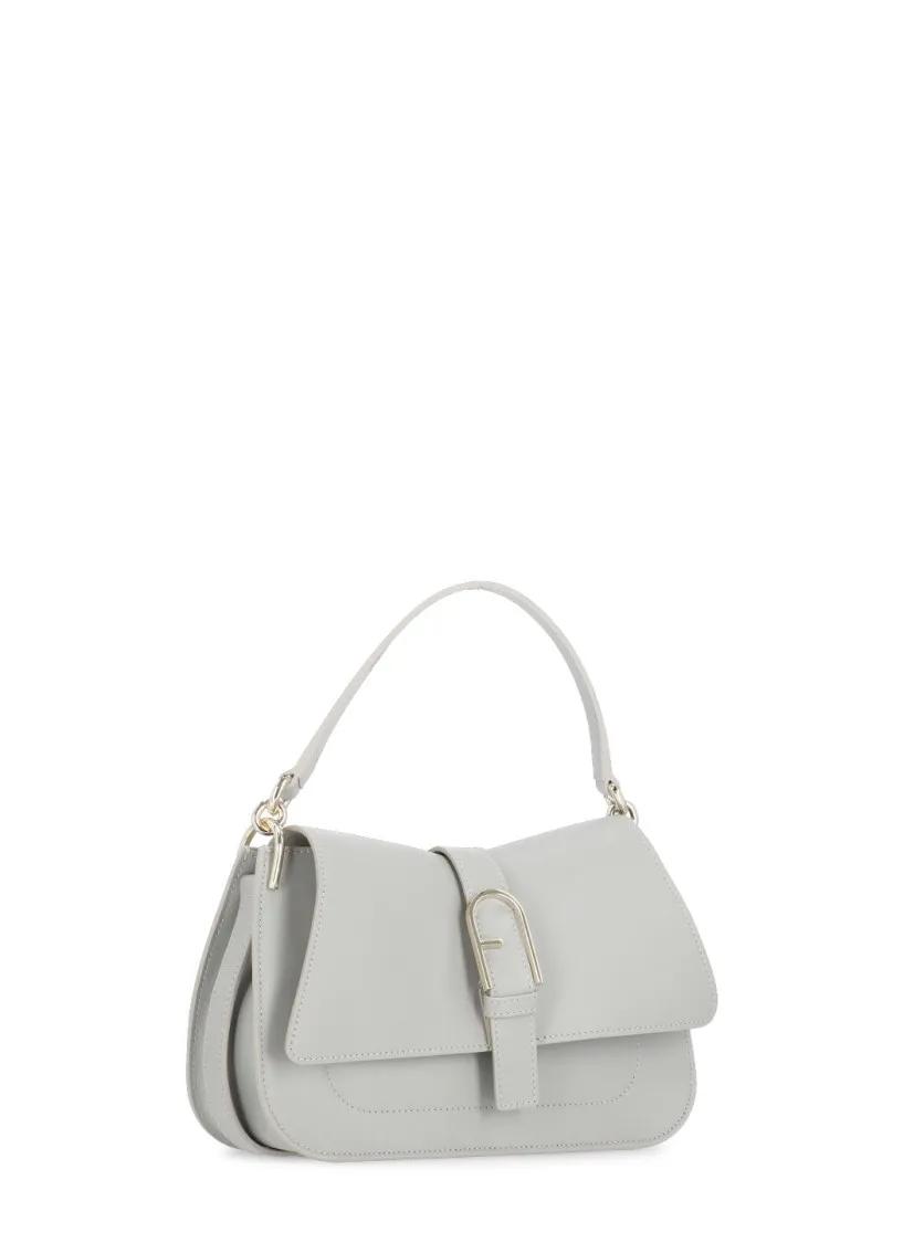 Furla Grijze Leren Schoudertas met Gouden Detail Gray Dames