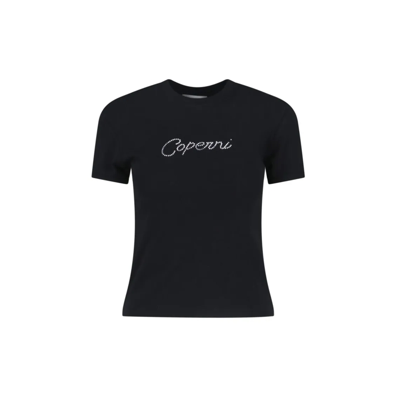 Coperni T-shirt Black Organic Cotton Rhinestone Logo T-Shirt Black