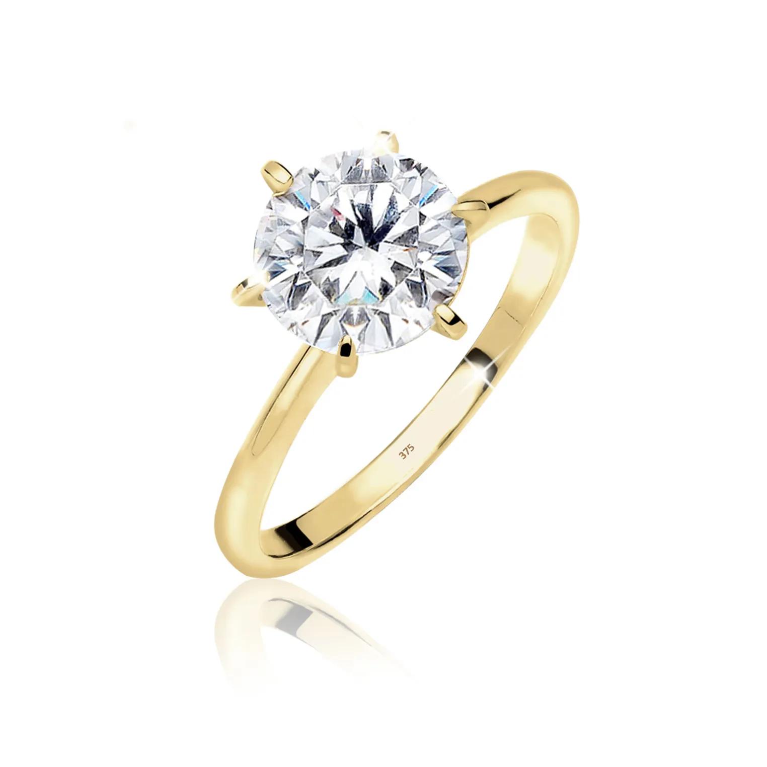 Elli Ringe - Ring Solitär 375 Gelbgold Zirkonia Geschenkidee - Gr. 58 MM - in Weiß - für Damen