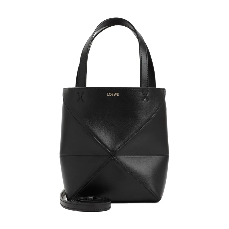 Loewe Fourre-tout Mini Puzzle Fold Tote In Smooth Black Calf Leather Black