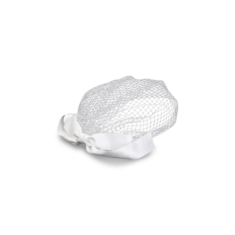 Maison Michel Chapeau Delicate White Hat With Mesh Veil And Satin Ribbon White